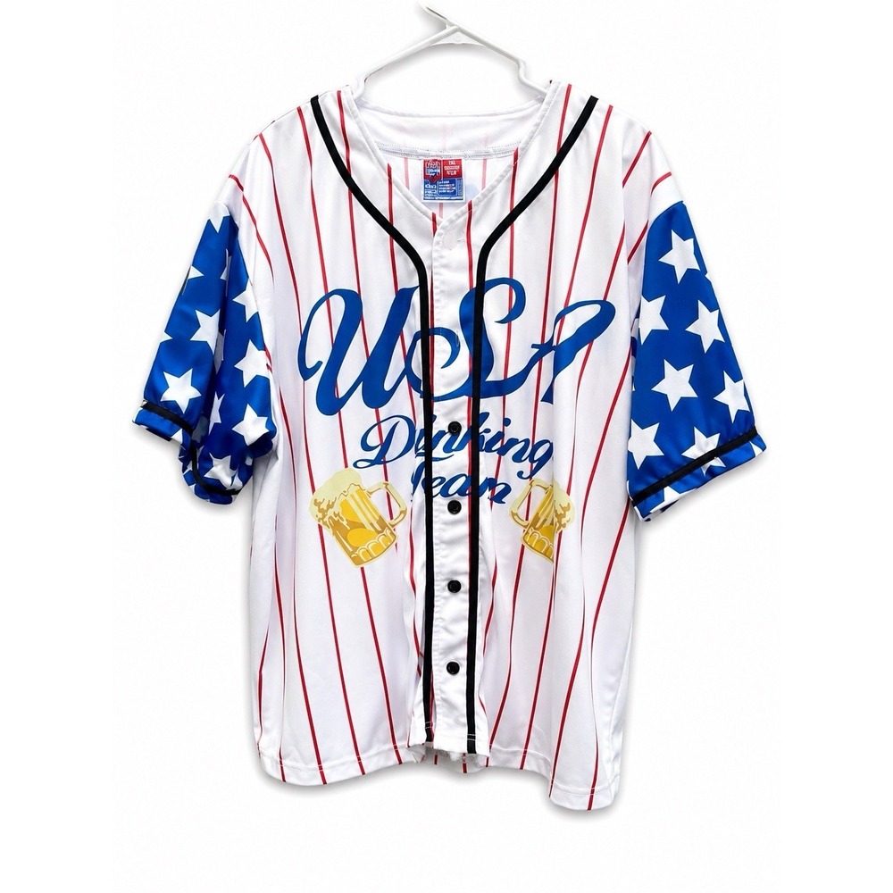 USA Drinking Team America '76 Baseball Jersey 2XL Patriotic Beer Button Up Shirt